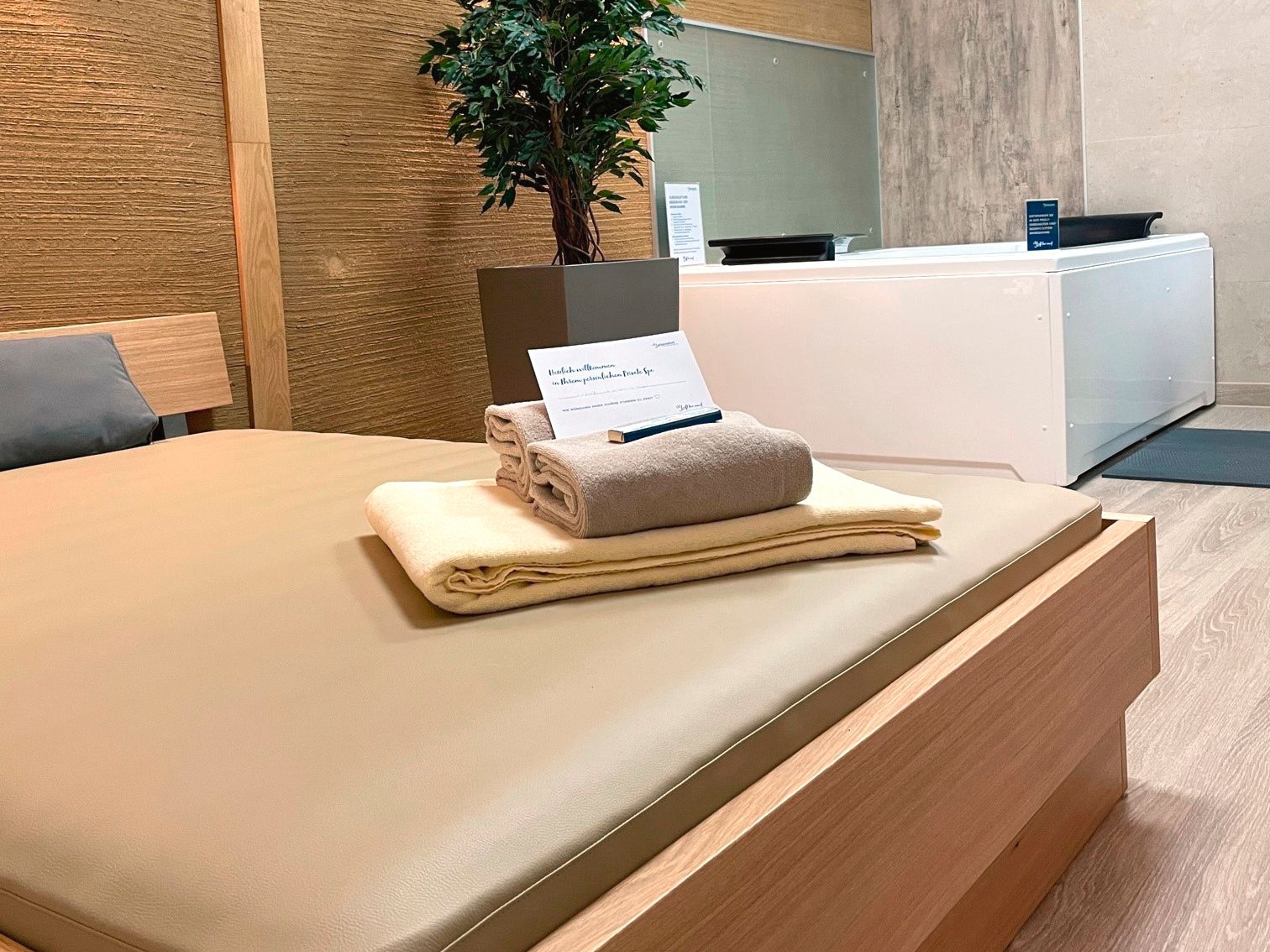 The reclining bed and whirlpool tub