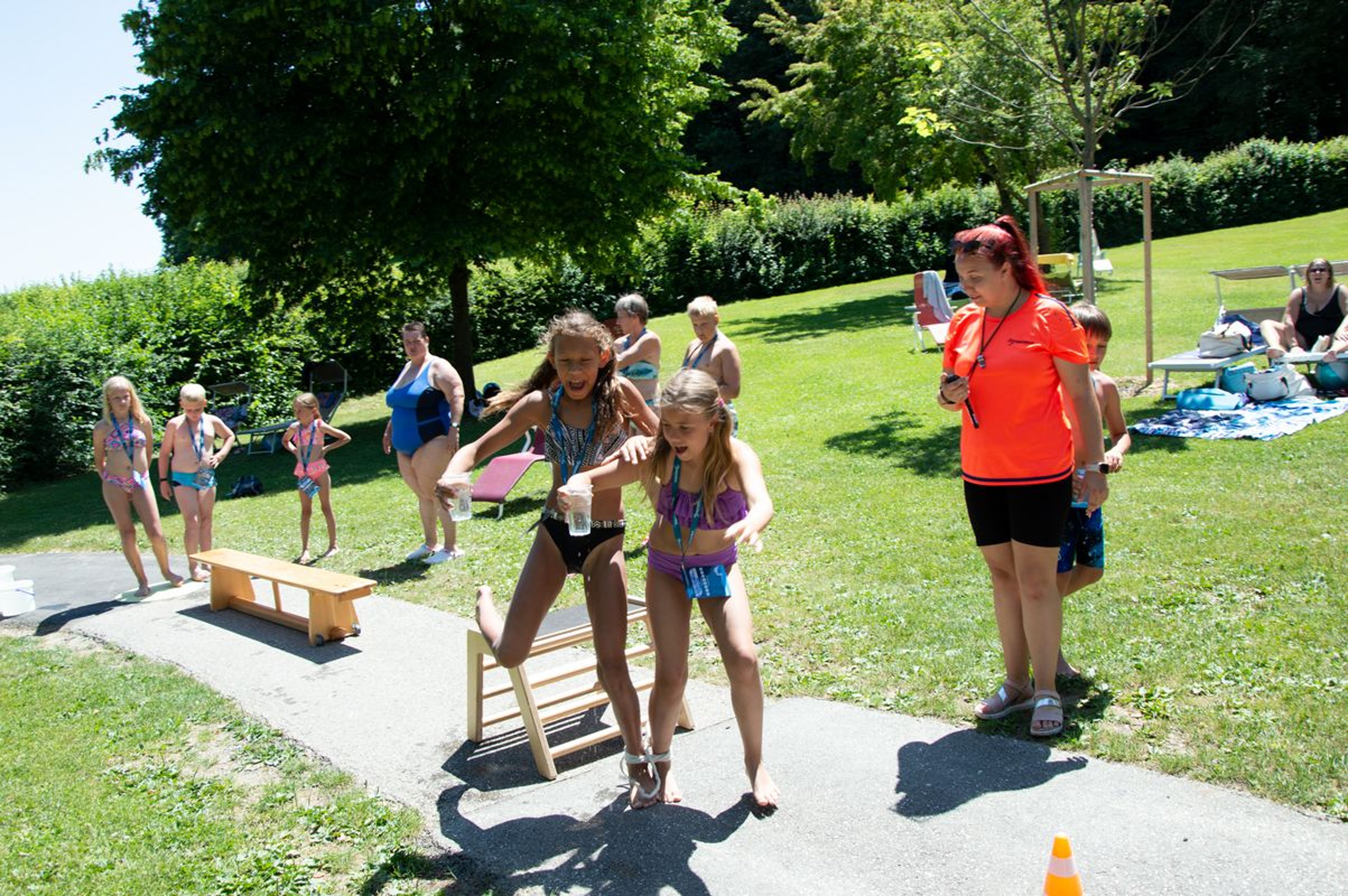 Children on an obstacle parkour