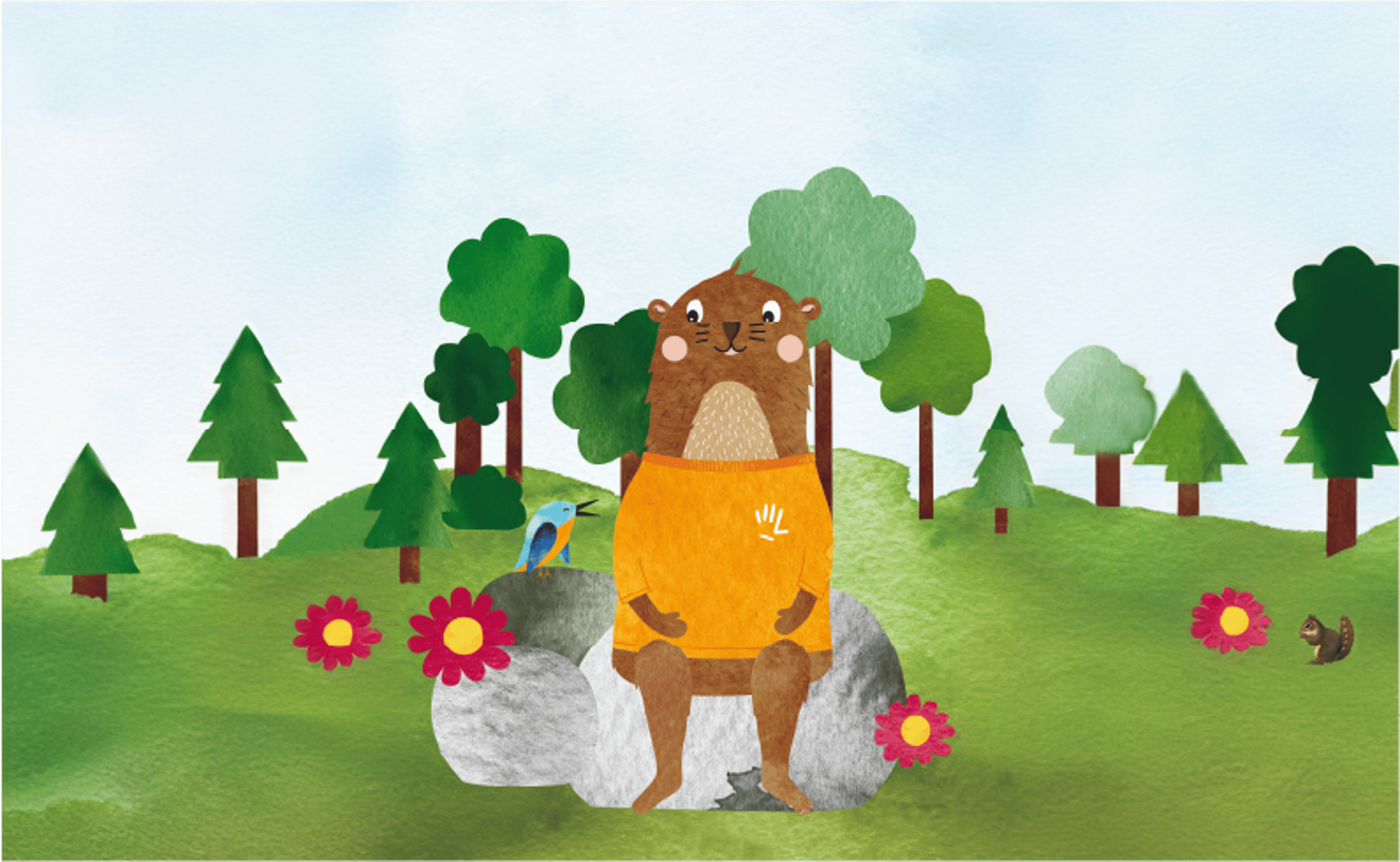 Otto sits on a stone and listens to a bird.