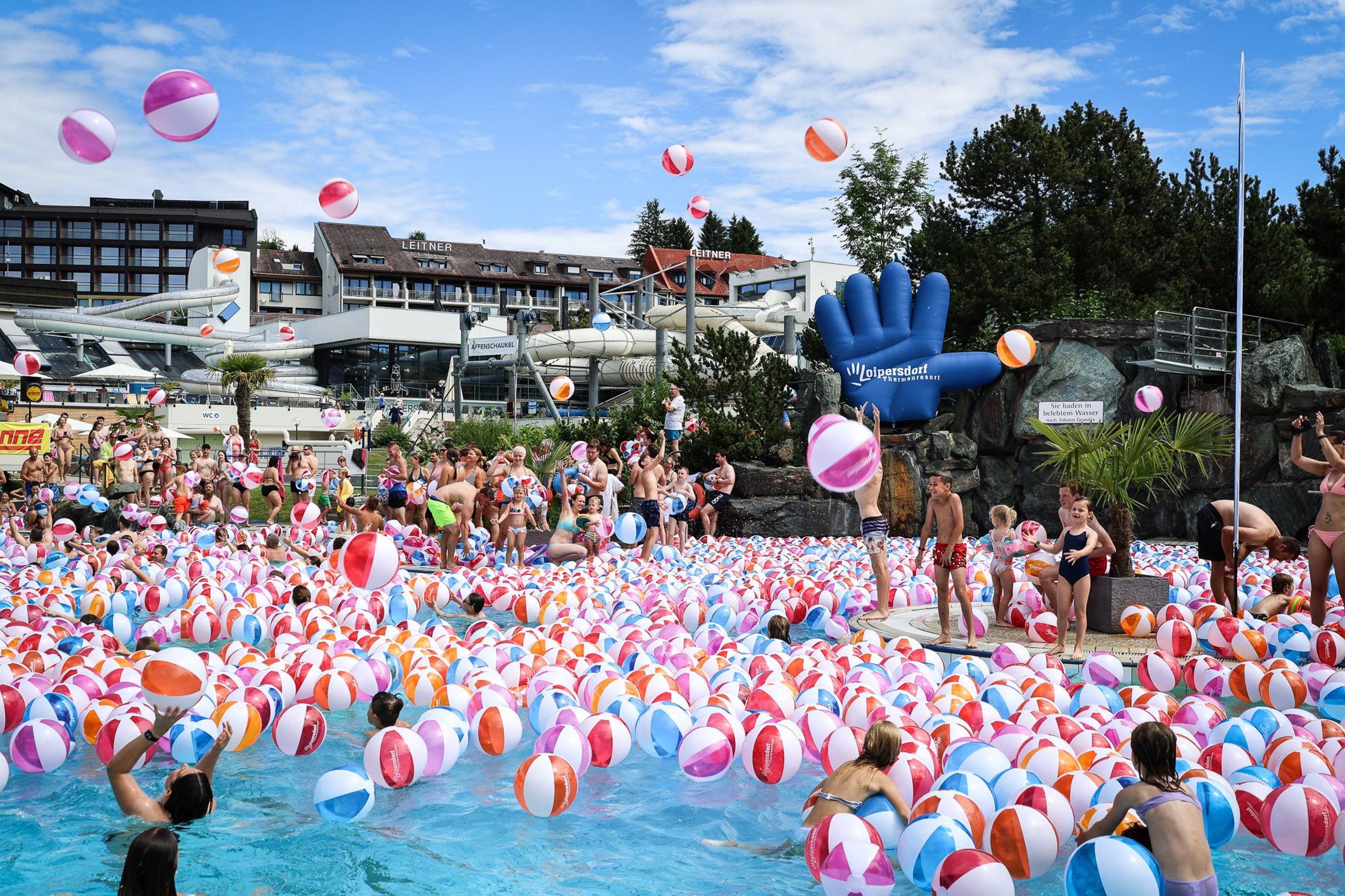 Countless water balls in the Acapulco pool