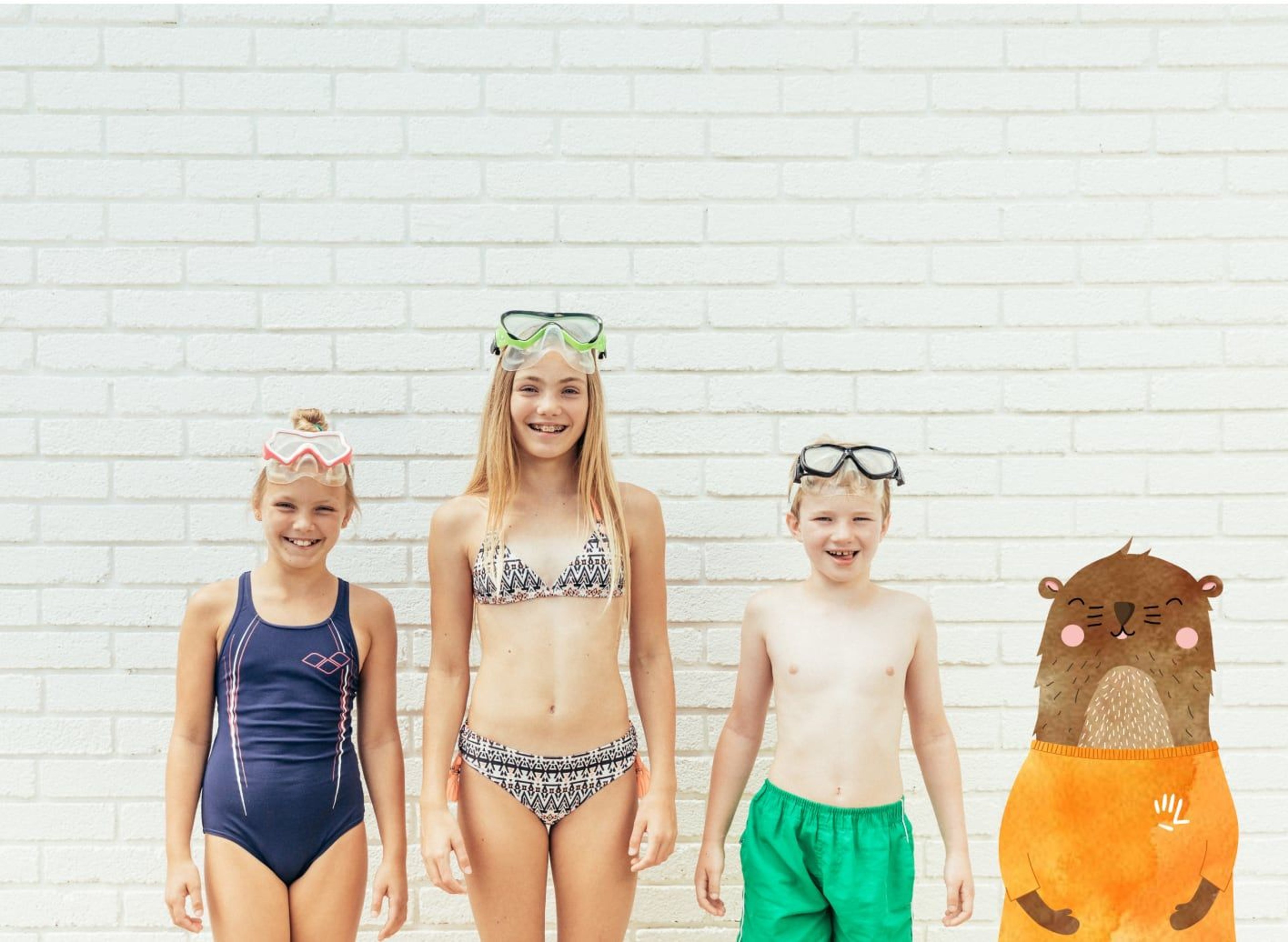 Drei Kids mit Taucherbrille und Otto.