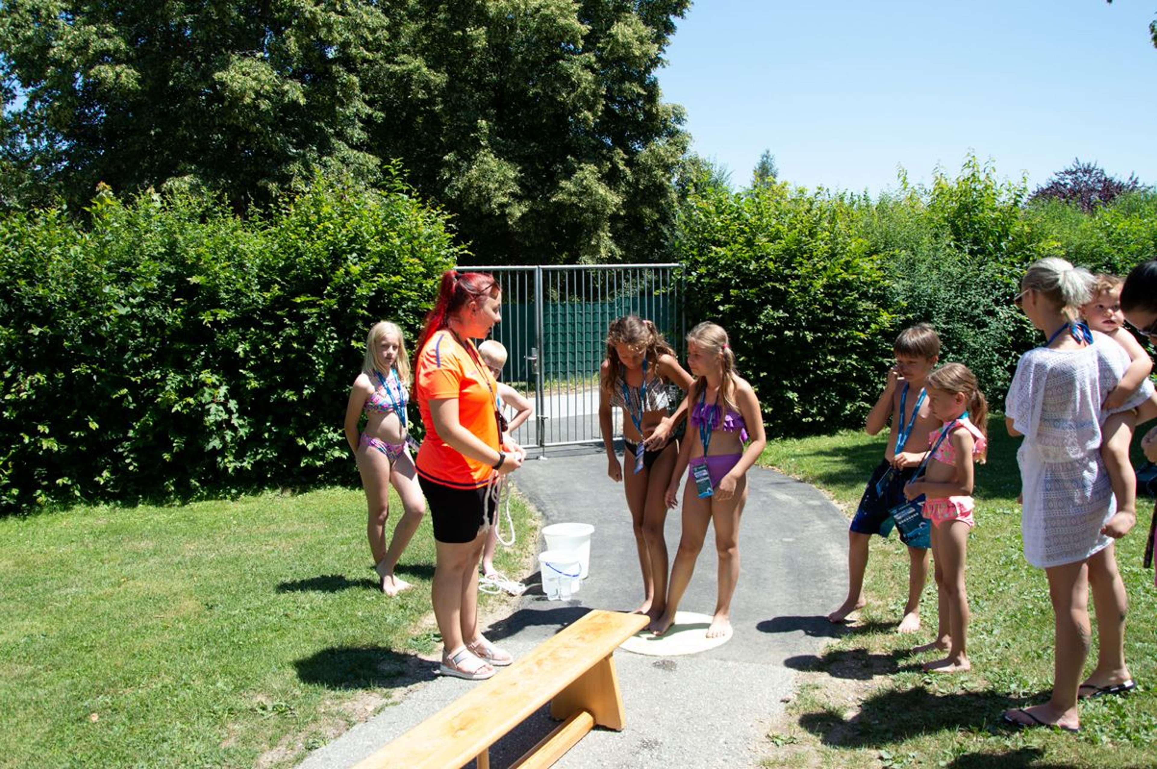 Children on an obstacle parkour