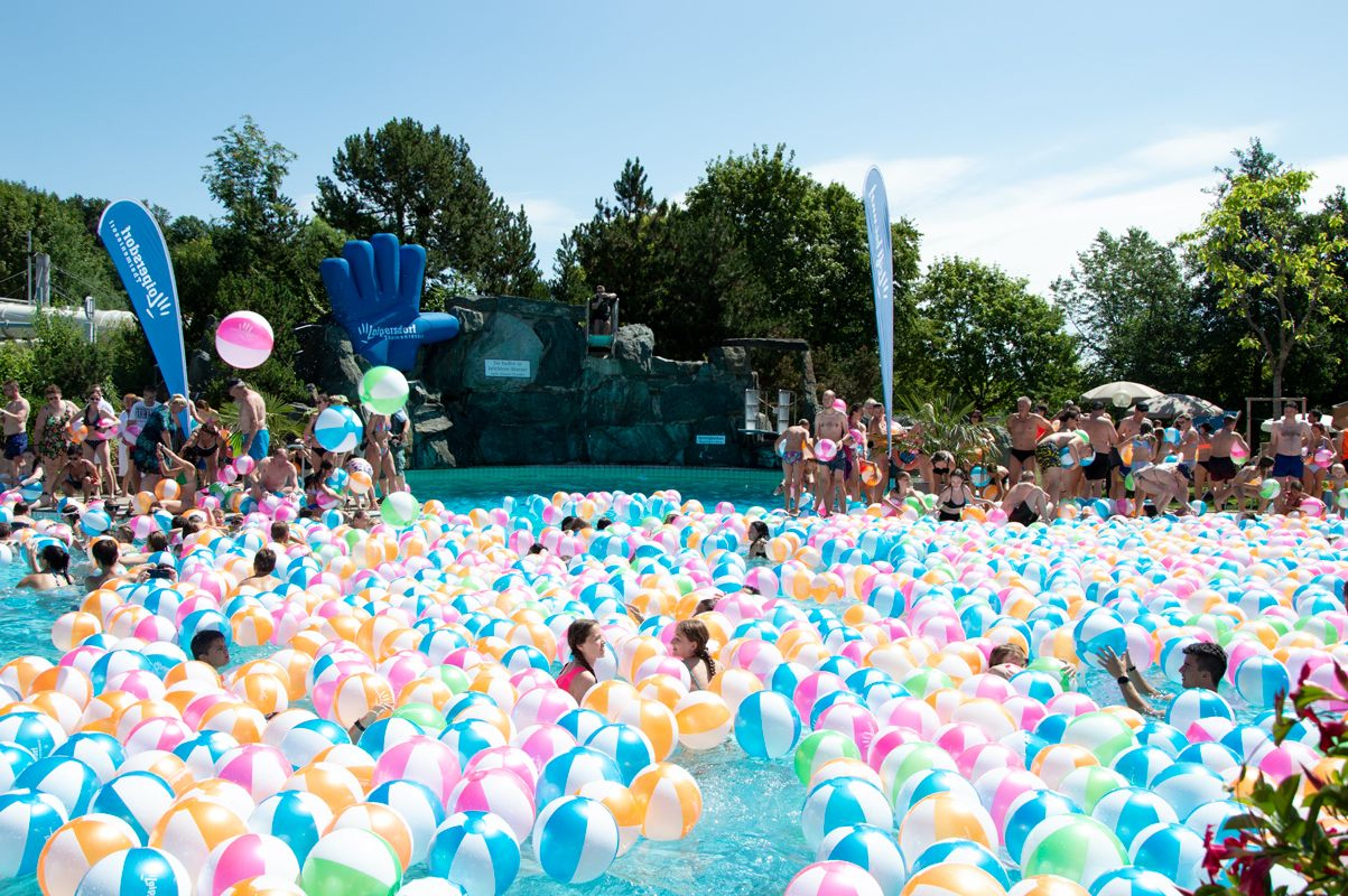 Lots of colorful beach balls floating in Acapulco