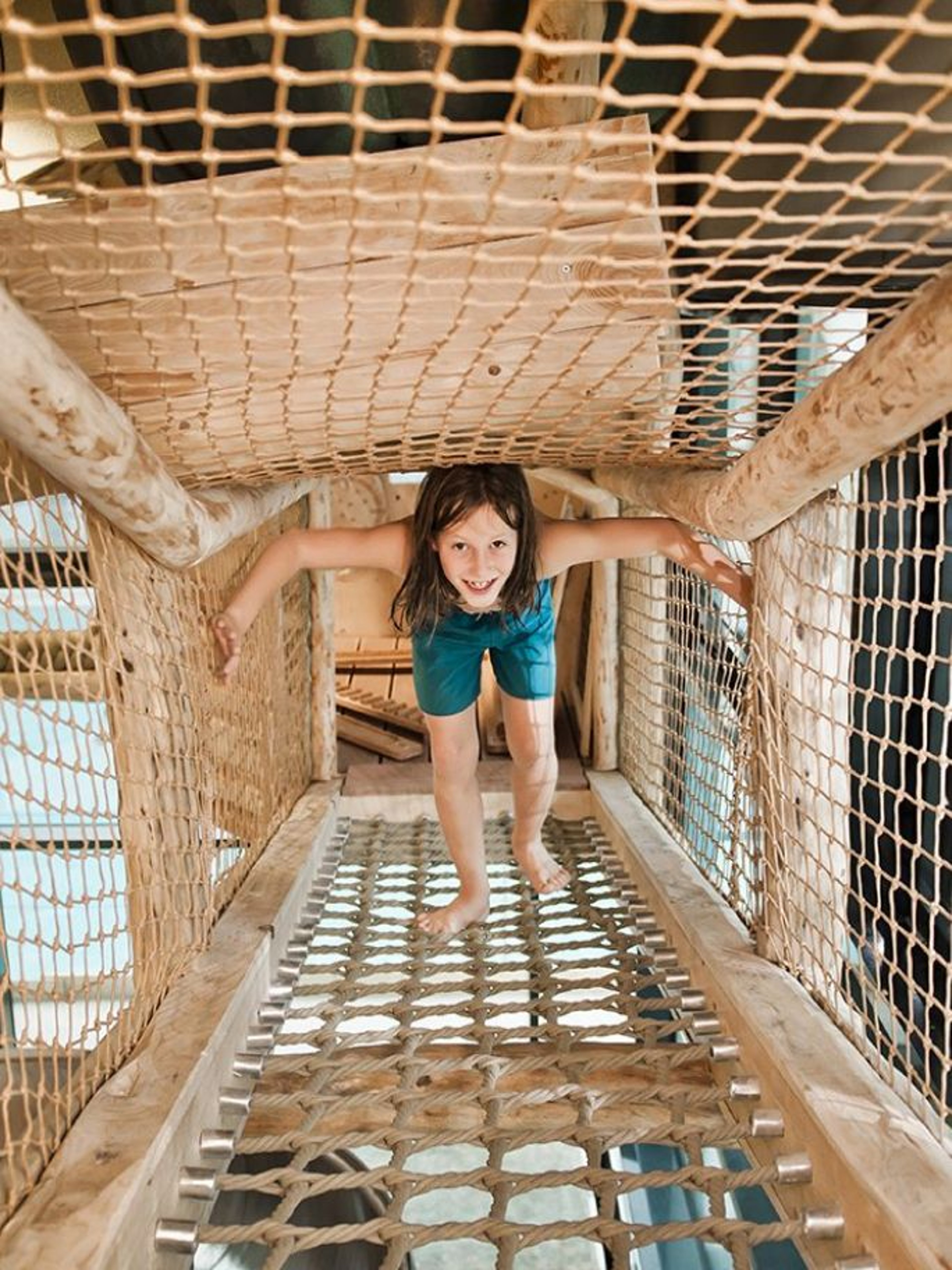 A child in the climbing garden at the Loipersdorf thermal spa resort.