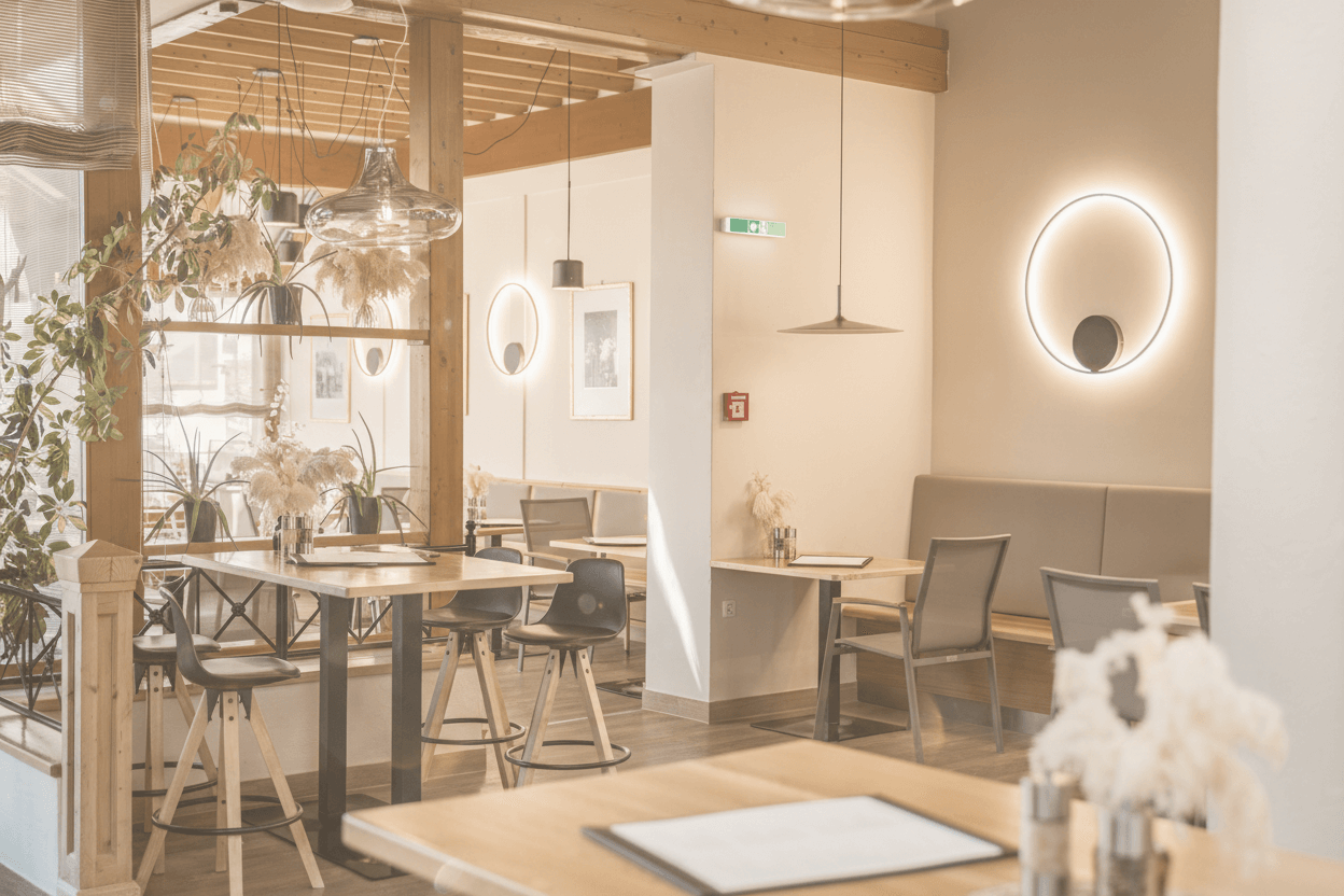 Tische in der Speiserei.