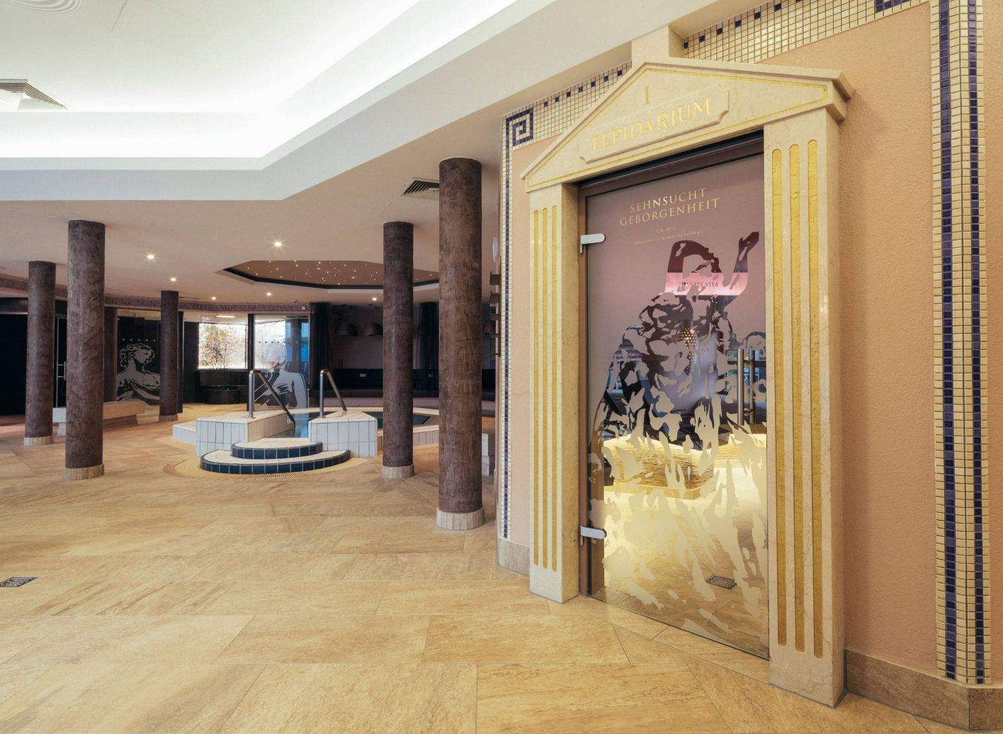 A view of the Roman baths with saunas and whirlpools.