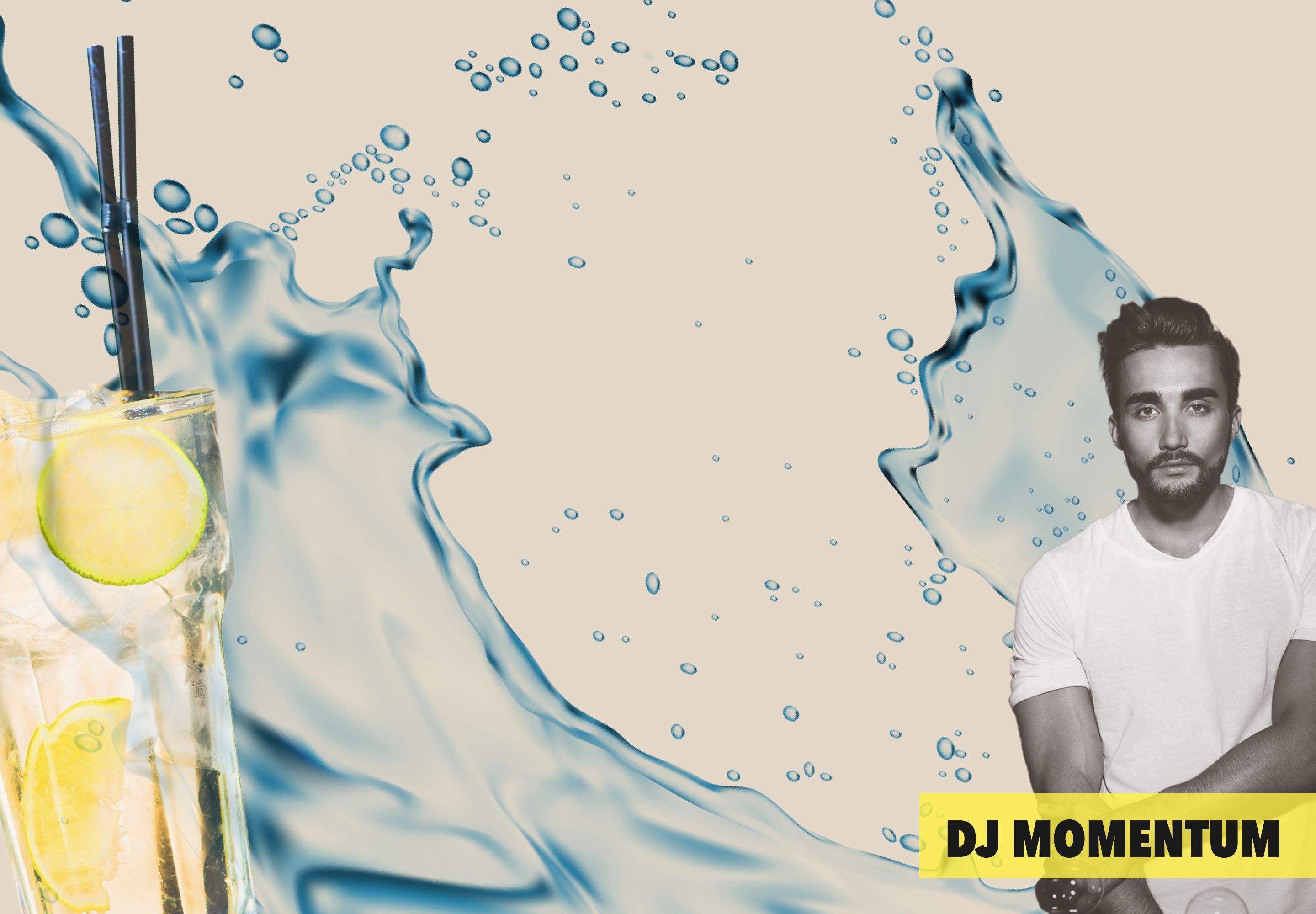 Background with DJ Momentum and cocktail
