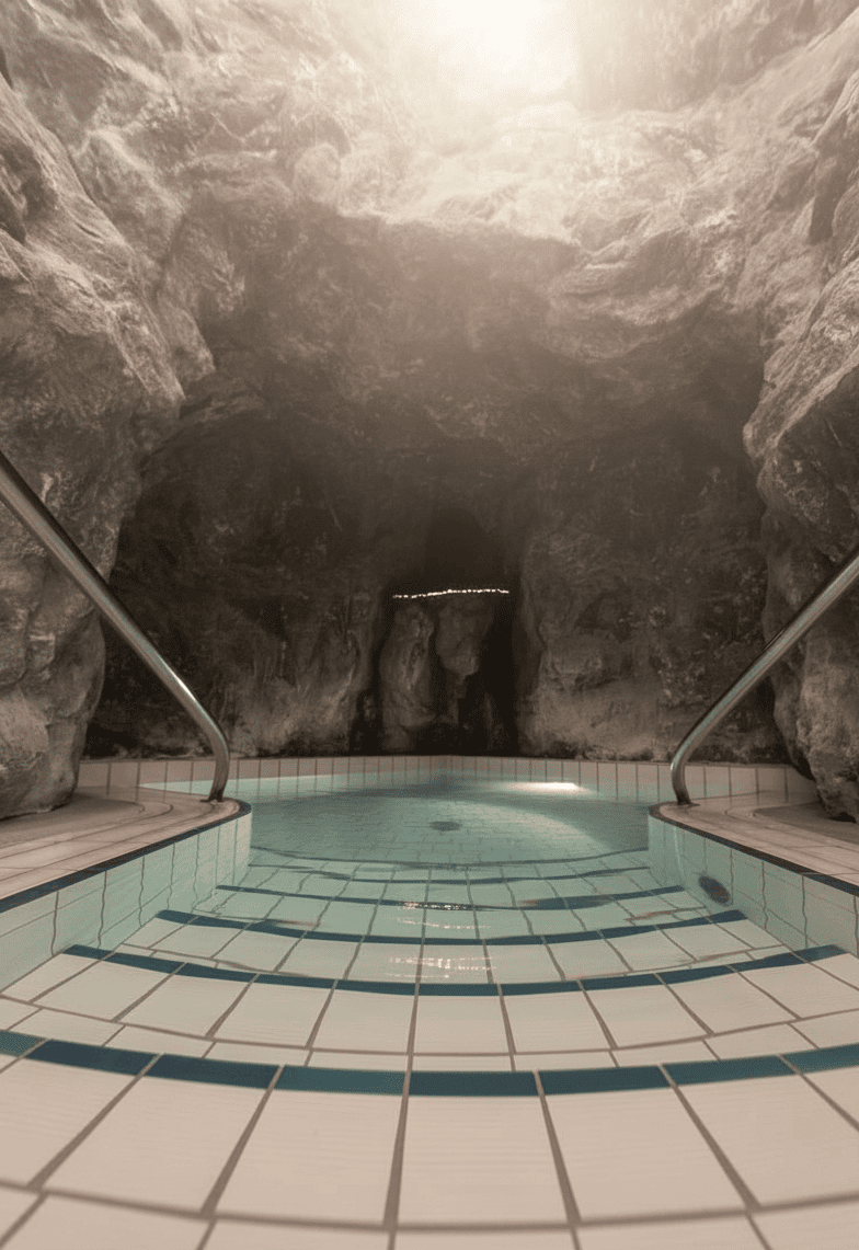 The plunge pool is surrounded by rocks.