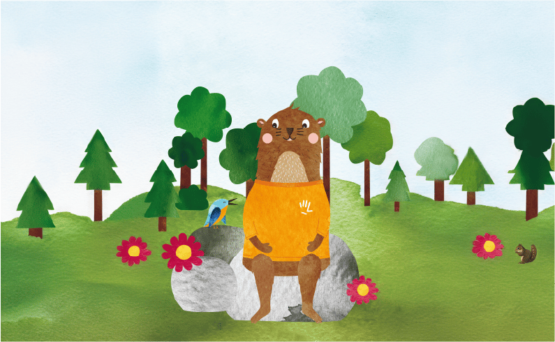 Otto sits on a stone and listens to a bird.